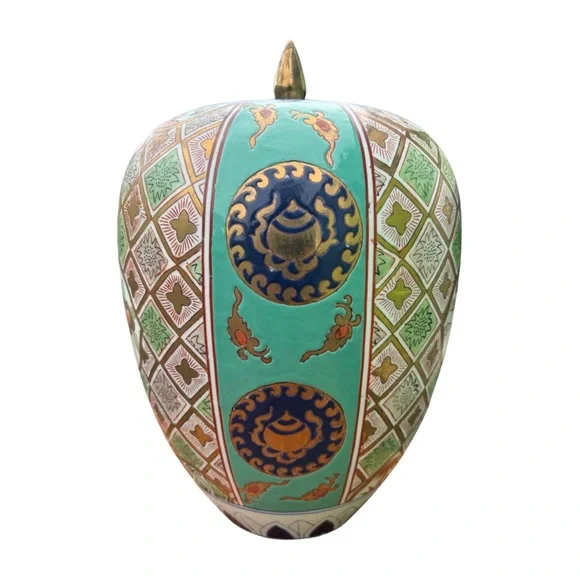 Chinese Turquoise Ground & Gilt Urn with Lid